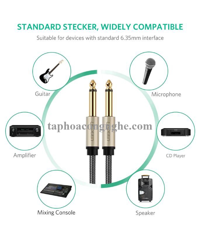 Ugreen 40815 10M màu Đen Cáp âm thanh 2 đầu 6.5mm dương cao cấp AV128 30040815